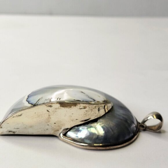 Nautilus Pendant Sterling Silver 925 Mother of Pearl Statement Pendant - Picture 12 of 12
